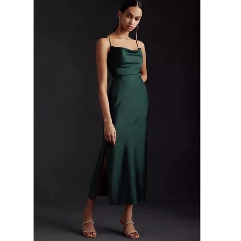 BHLDN Satin Emerald Dress